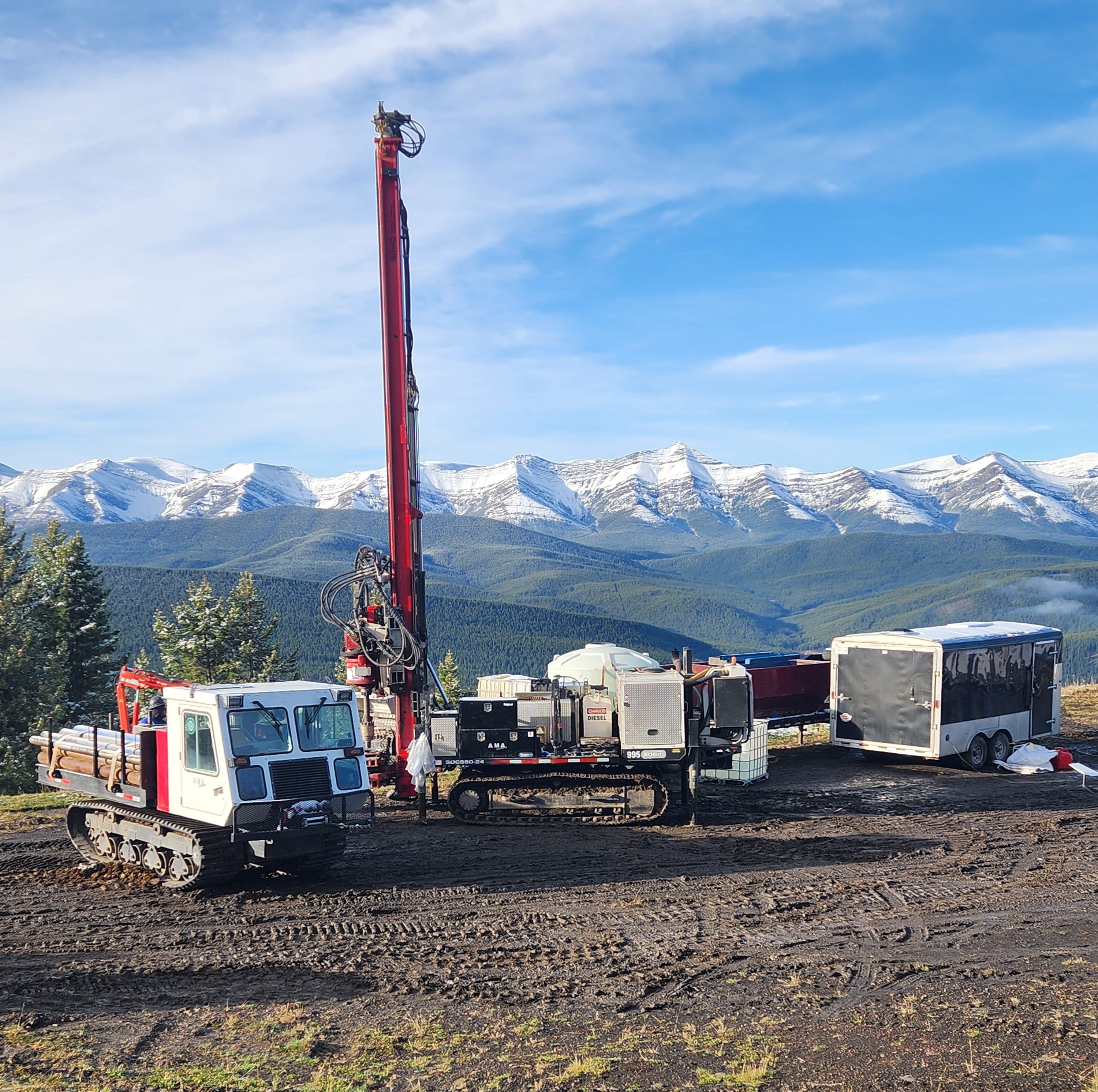Sonic drilling with mountain background