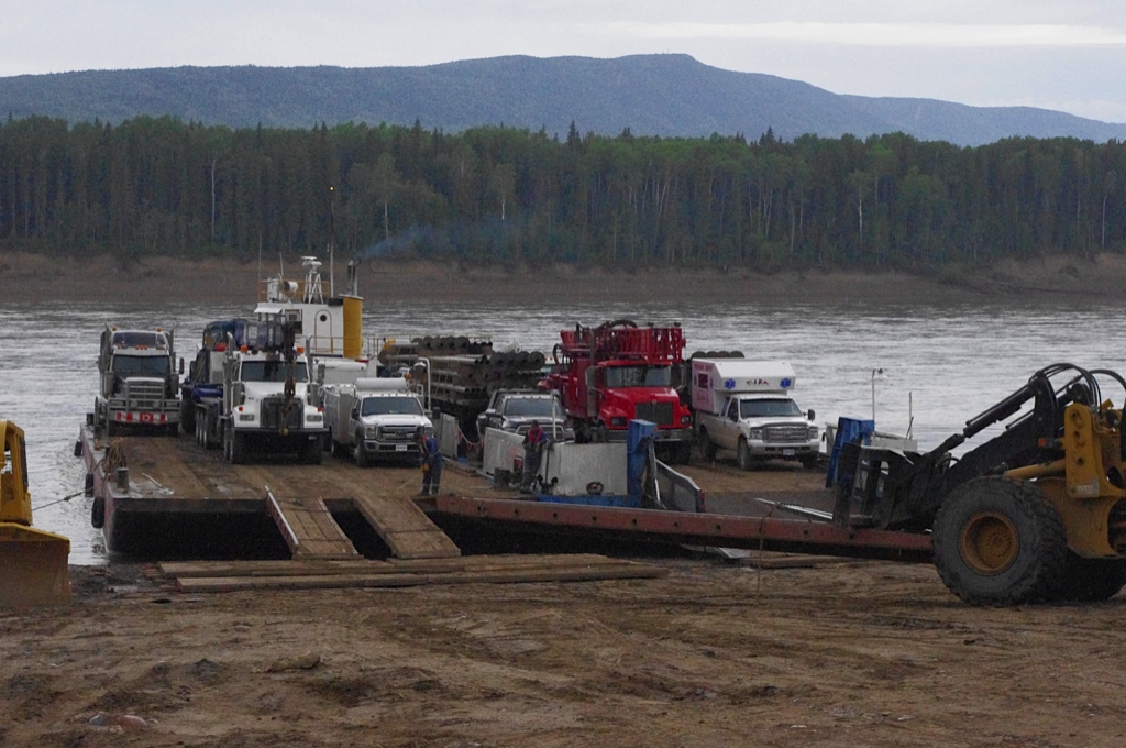Trucks loading onto ferry